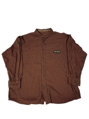 Harley-Davidson Mens Long Sleeve Pinstripe Button Up  Brown Embroidered 2XL